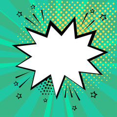 White comic bubble on green background. Comic sound effects in pop art style. Vector illustration.