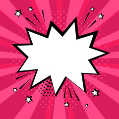 White comic bubble on pink background. Comic sound effects in pop art style. Vector illustration.