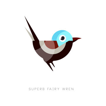 Colored superb fairy wren icon. Abstract bird composed of simple geometric shapes. Flat vector element for mobile app, web icon or company emblem