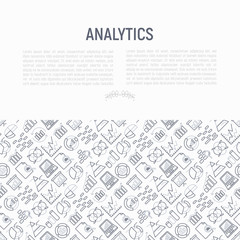 Naklejka premium Analytics concept with thin line icons: diagram, chart, statistics, pyramid, business analysis. Modern vector illustration for banner, web page, print media.