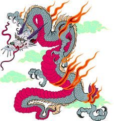 Japanese old Dragon sticker on black background.Chinese dragon tattoo. Traditional Asian tattoo the old dragon vector.