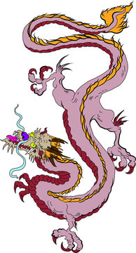 Japanese old Dragon sticker on black background.Chinese dragon tattoo. Traditional Asian tattoo the old dragon vector.
