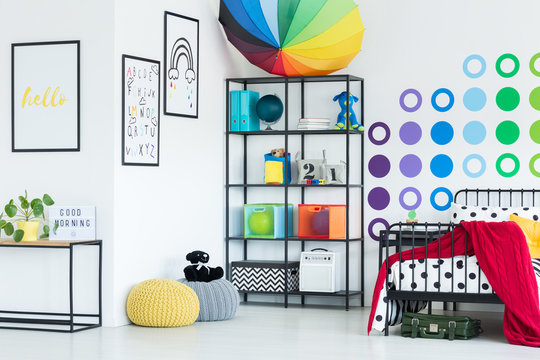 Poufs in colorful kid's bedroom