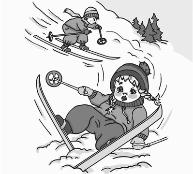 Girl fell while skiing. Funny