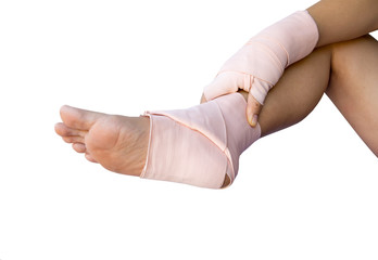 foot accident close up on white background