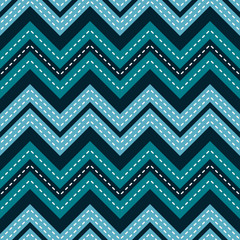 Seamless blue zigzag pattern with white stitching