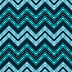 Seamless blue zigzag pattern with white stitching