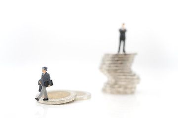 Miniature toy: Business man walk away after not success on business , business ,financial, Not success, Business Growth concept.