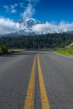 Center Of Road And Mount Rainier