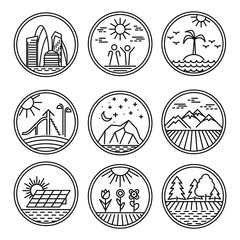 Urban and nature scenes icons