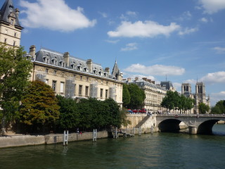 Fototapeta na wymiar Notre Dame Cathedral, River Seine and Pont Saint-Michel, Paris, France