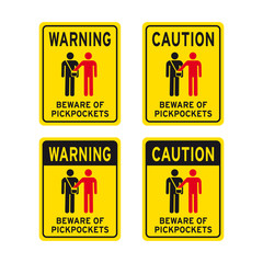 Beware of pickpockets sign set