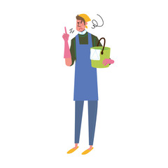 バケツをもつ　イラスト　男性
