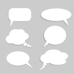 Vector set of stickers of speech bubbles. Blank empty white speech bubbles