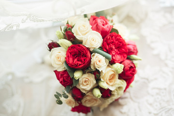 Wonderful luxury wedding bouquet of different flowers