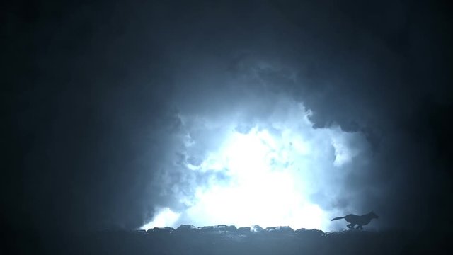 Wolf Running Through an Epic Lightning Storm