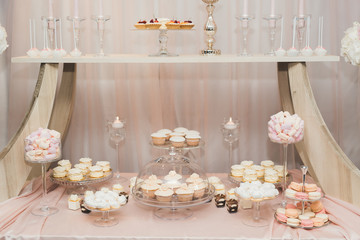 Delicious wedding reception candy bar dessert table