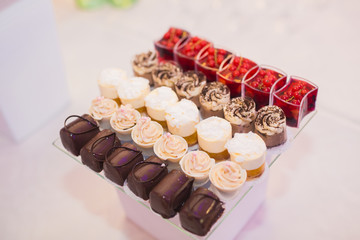 Delicious wedding reception candy bar dessert table
