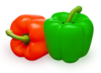 Whole fresh red and green bell pepper vegetables
