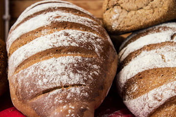 Fresh bread on the table. Selective focus.