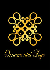 Retro ornamental logo. Flourished ornate emblem. Luxury elegant ornament. Vintage element. Template for design. Vector illustration