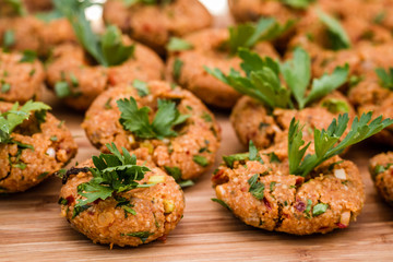 Turkish Style Vegetarian Lentil balls Served on a Wooden Tray