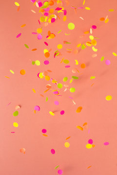 Carnaval party background concept. Space for text, copyspace. Rain of confetti.