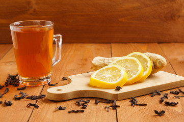 Tea with ginger root and lemon