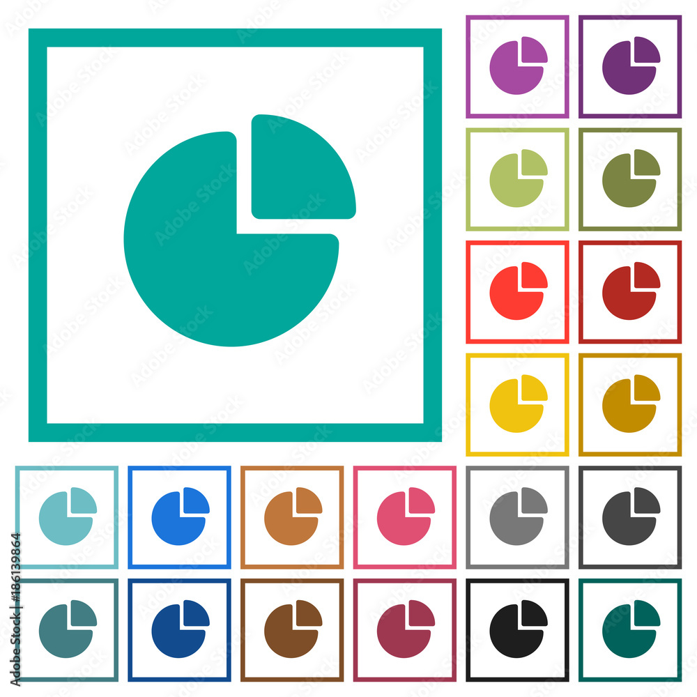 Poster pie chart flat color icons with quadrant frames