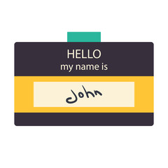 Black and yellow flat design Hello my name is badge, isolated vector - 186141013