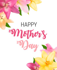 Happy Mother`s Day Cute Background with Flowers. Vector Illustra