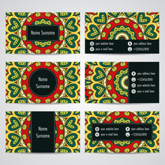 Fototapeta premium Set of business cards with floral mandala ornaments. Vector illustration