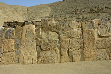 Cerro Sechin temple with reliefs representing 