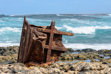 Part of shipwreck at coast of Fuerteventura
