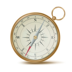 Realistic Compass Vector. Template Design Element. Retro Style. Wind Rose. Isolated On White Illustration