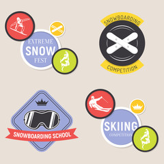 Collection of Ski and Snowboarding logos. emblems and symbols in retro style