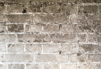 Brick old vintage grunge wall with cracks close-up texture background