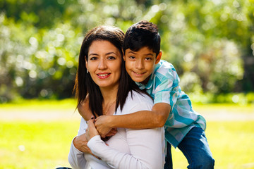 Fototapeta premium Mother and son outdoor portrait