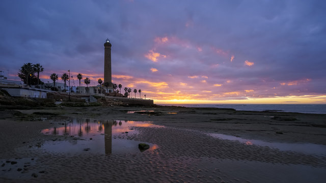 Chipiona Lighthouse At Dusk Cadiz Spain