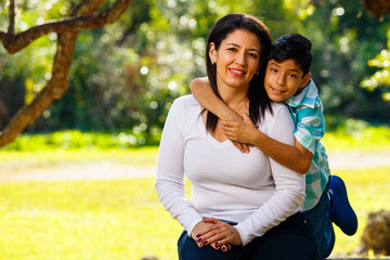 Fototapeta premium Mother and son outdoor portrait