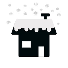 Snowy retro house flat icon. Vector illustration.