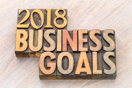 2018 business goals word abstract in wood type