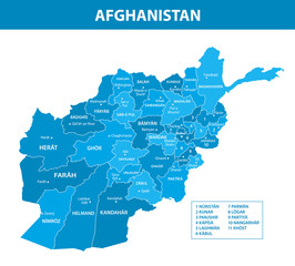 Afganistan Regions Cities Blue Shades