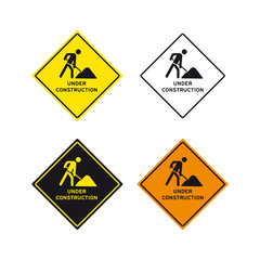 Obraz premium Under construction men at work road sign set