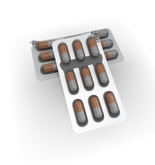 3d illustration of medical pills. white background isolated. icon for game web.