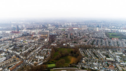 Aerial View of Chelsea Fulham and Parsons Green in London City Skyline Residential Neighborhood Drone Shot 4K Ultra HD