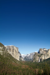 Bridalveil Fall is one of the most features waterfalls in the Yosemite Valley, Yosemite National Park,  California, USA seen by millions of visitors year round.