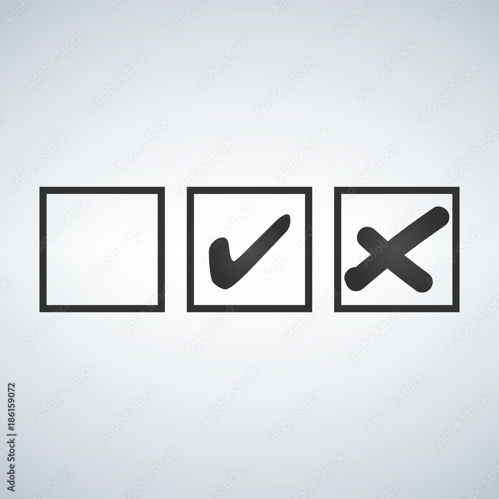 Aufkleber tick and cross test signs set, check marks graphic design. accept or decline symbol vector buttons f
