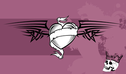 heraldic winged heart tattoo background in vector format very easy to edit