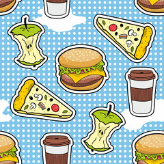 Pop art seamless pattern with fast food.